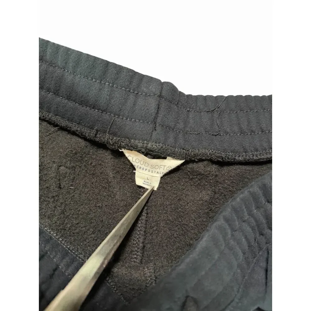 Aéropostale Men's Fleece Lined Sweatpants Size L Black Straight Leg Drawstring